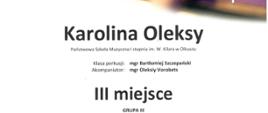 III miejsce dla Karoliny Oleksy z klasy perkusji 