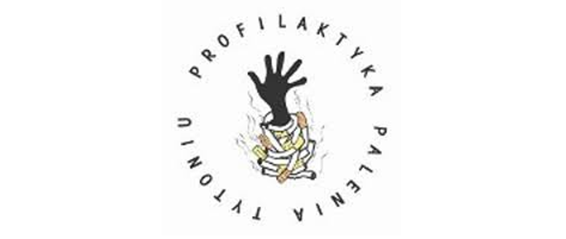 Profilaktyka palenia tytoniu Czarna ręka owinięta papierosami. Wokoło ręki napis Profilaktyka palenia tytoniu