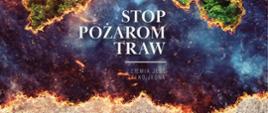 Na zdjęciu widać SUCHĄ PALĄCA SIĘ TRAWĘ, NAD NIĄ KEST LAS W KSZTAŁCIE LUDZKICH PŁUC, W ŚRODKU JEST ZIELONY NATOMIAST CAŁA JEGO OBWOLUTA PŁONIE.