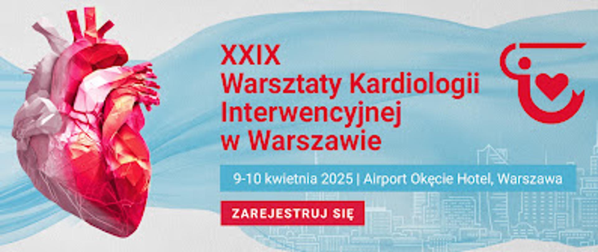 Grafika zawiera plakat wydarzenia z ilustracją przedstawiającą serce i rysem Warszawy w tle.