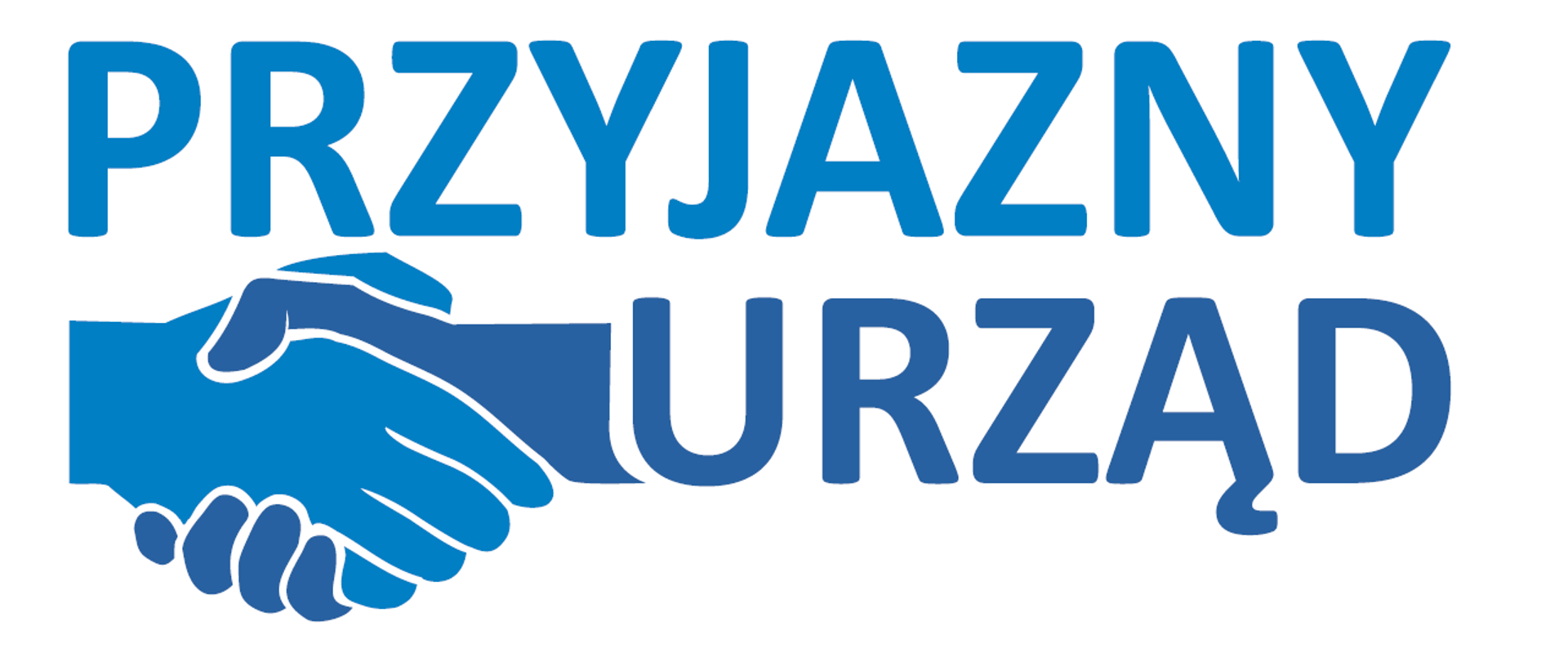 Na białym tle niebieski napis 2021 przyjazny urząd i dwie ściśnięte dłonie 