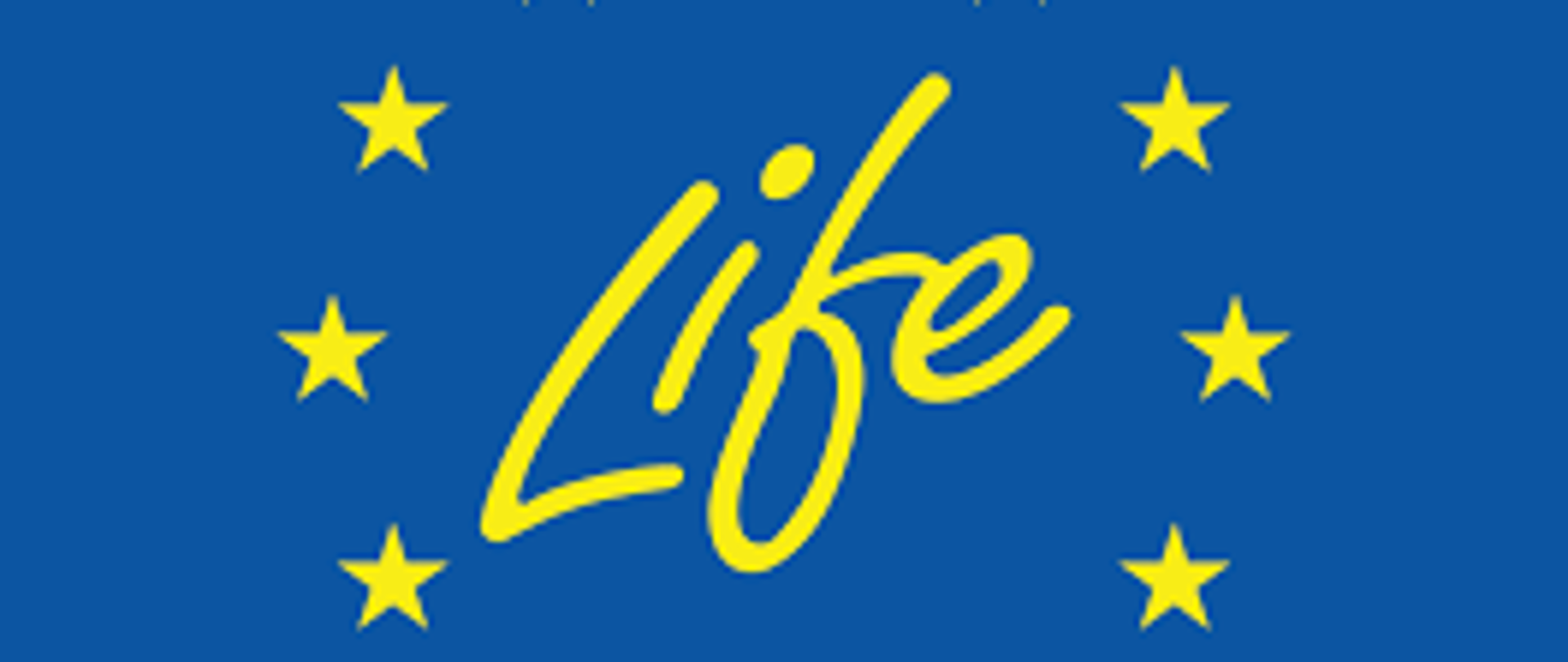 Logo Programu LIFE - 12 żółtych gwiazdek na niebieskim tle ze scentralizowanym napisem LIFE