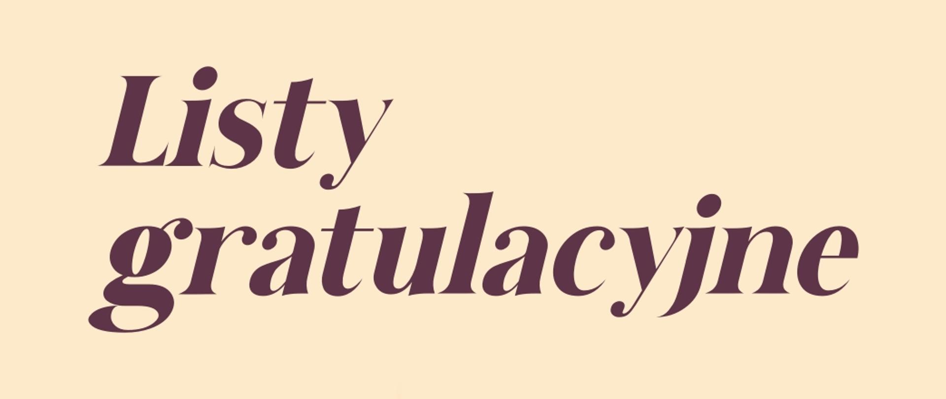 Baner listy gratulacyjne, beżowe tło, ciemne litery