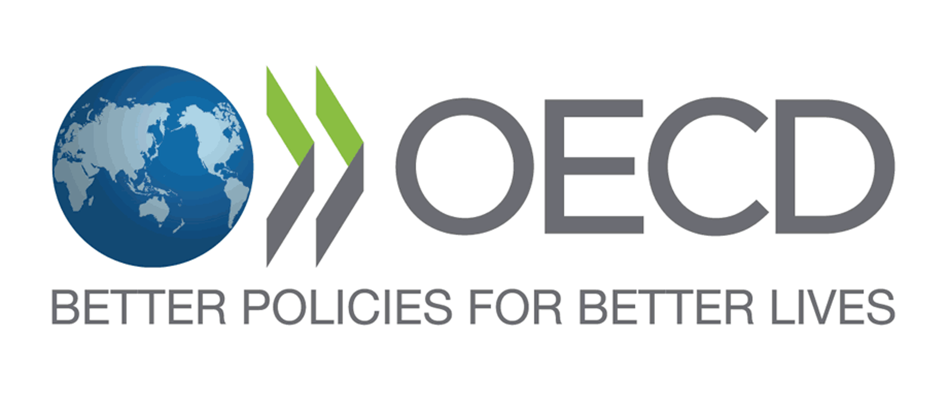Logotyp organizacji o nazwie - Rada Organizacji Współpracy Ekonomicznej i Rozwoju (OECD), na białym tle miniatura planety Ziemia i napis szarymi, wielkimi literami OECD