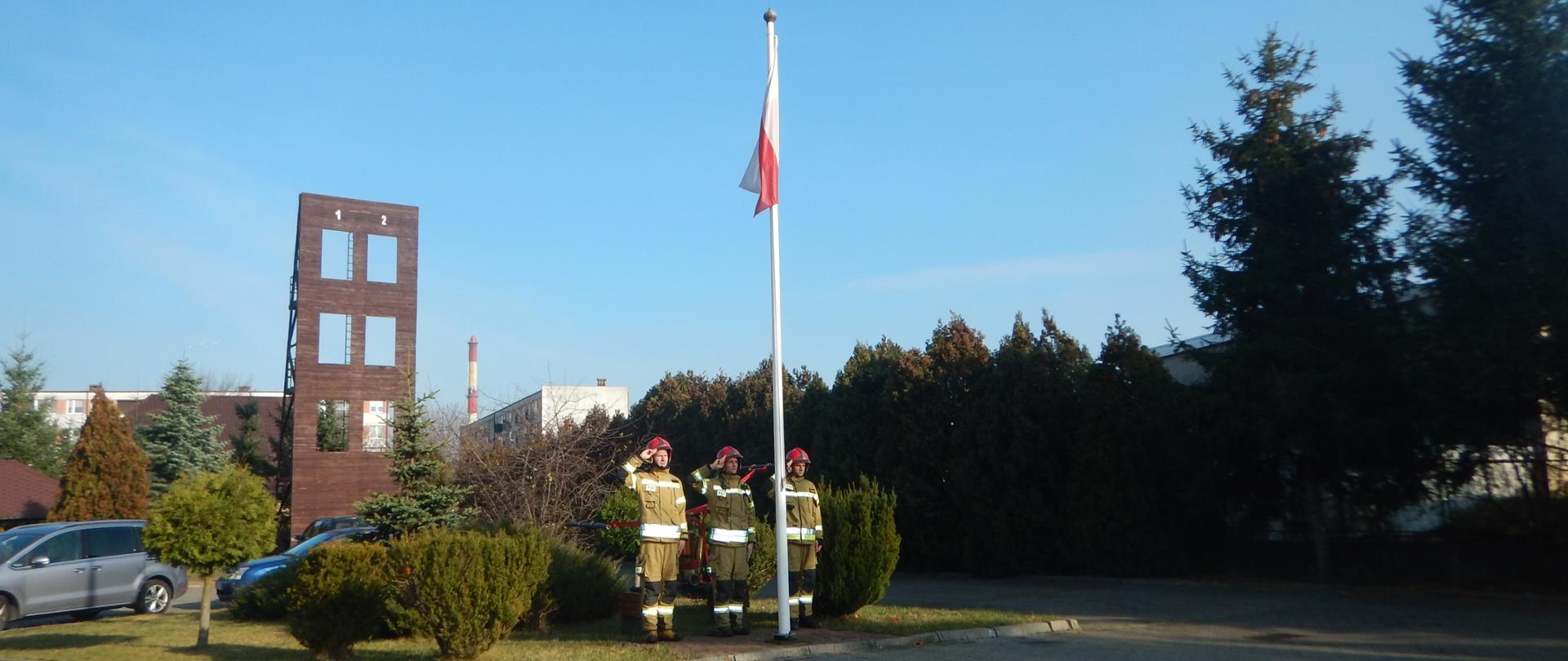 Zdjęcie przedstawia uroczyste podniesienie flagi państwowej