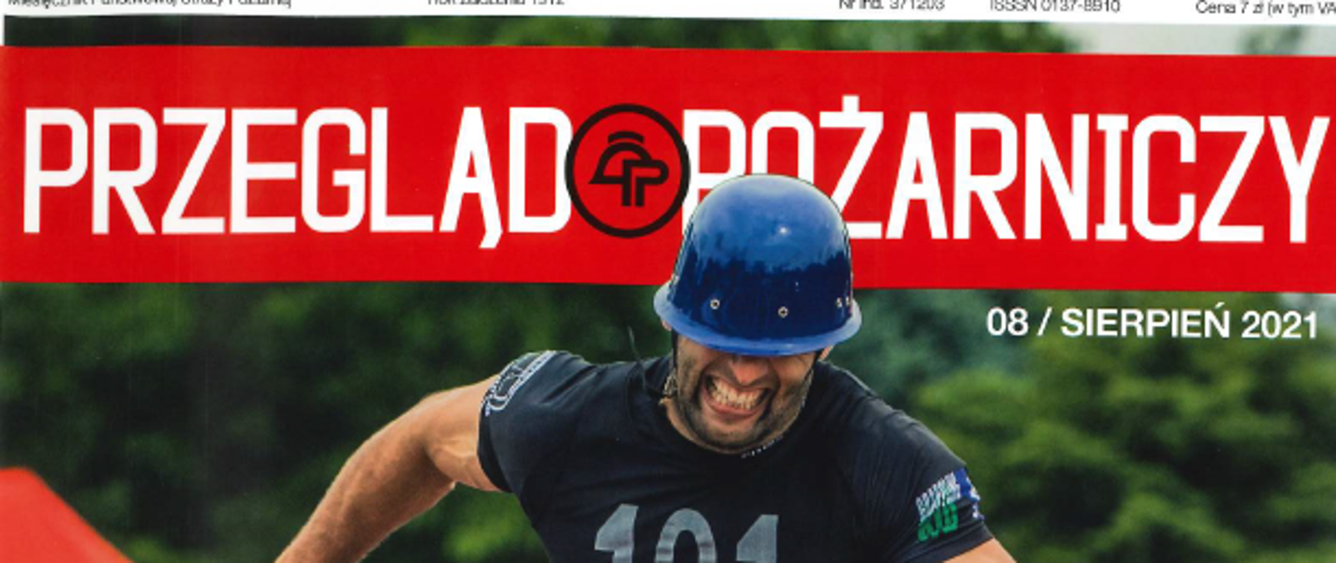 baner z napisem Przegląd Pożarniczy oraz biegnącyt strażak w kasku 