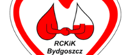Zdjęcie przedstawia logo KCKiK w Bydgoszczy. Na zdjęciu znajduje się serce, w którego środku znajdują się dwie krople krwi i napis RCKiK Bydgoszcz. 