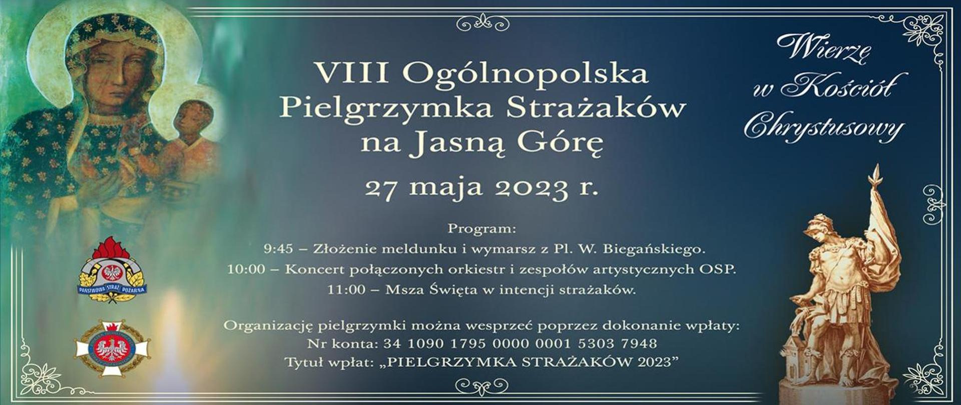 Plakat z informacją o Ogólnopolskiej Pielgrzymce Strażaków na Jasną Górę