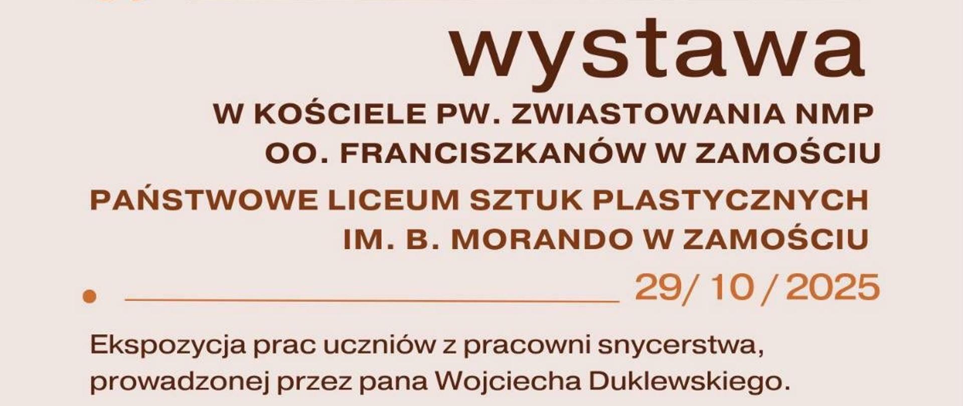 plakat, zapowiedź wystawy, na zdjęciach drewniane rzeźby