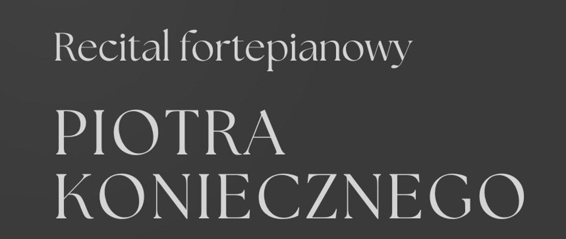 ciemnoszare tło z jasnoszarymi i miedzianymi elementami typograficznymi. Po prawej stronie duże, zaokrąglone wycięcie w kształcie łuku zawiera czarno-białe zdjęcie dłoni grającej na klawiaturze fortepianu. Na zdjęciu widoczne są klawisze oraz fragment dłoni pianisty; w dolnej części zdjęcia znajduje się miedziany, dekoracyjny półokrągły znak graficzny. W prawym górnym rogu plakatu umieszczono subtelny, promienisty ornament liniowy w jasnoszarym kolorze.