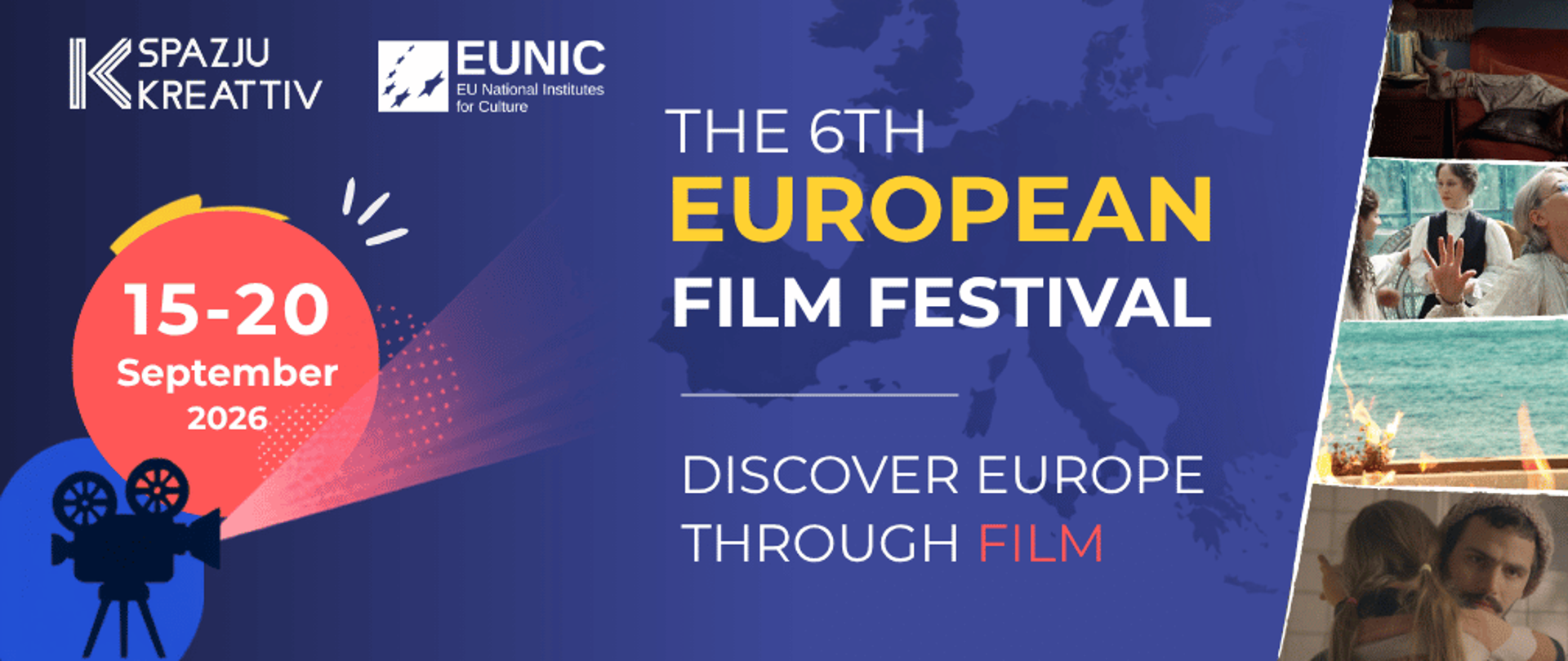 EUNIC European Film Festival at Spazju Kreattiv in Valletta, Malta, held from 15 to 20 September 2026, featuring screenings of contemporary European films from ten countries.