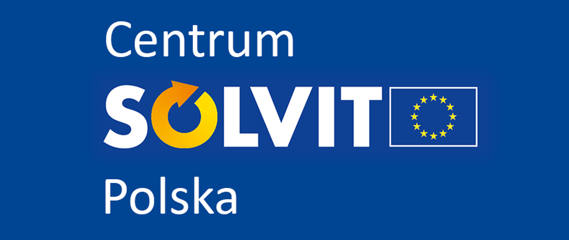Logo Centrum SOLVIT Polska, które stanowią białe wyrazy Centrum SOLVIT Polska oraz flaga Unii Europejskiej na niebieskim tle