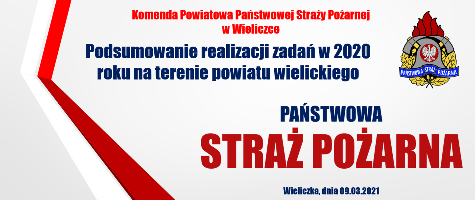 slajd tytułowy prezentacji "Podsumowanie realizacji zadań w 2020 r. na terenie powiatu wielickiego"