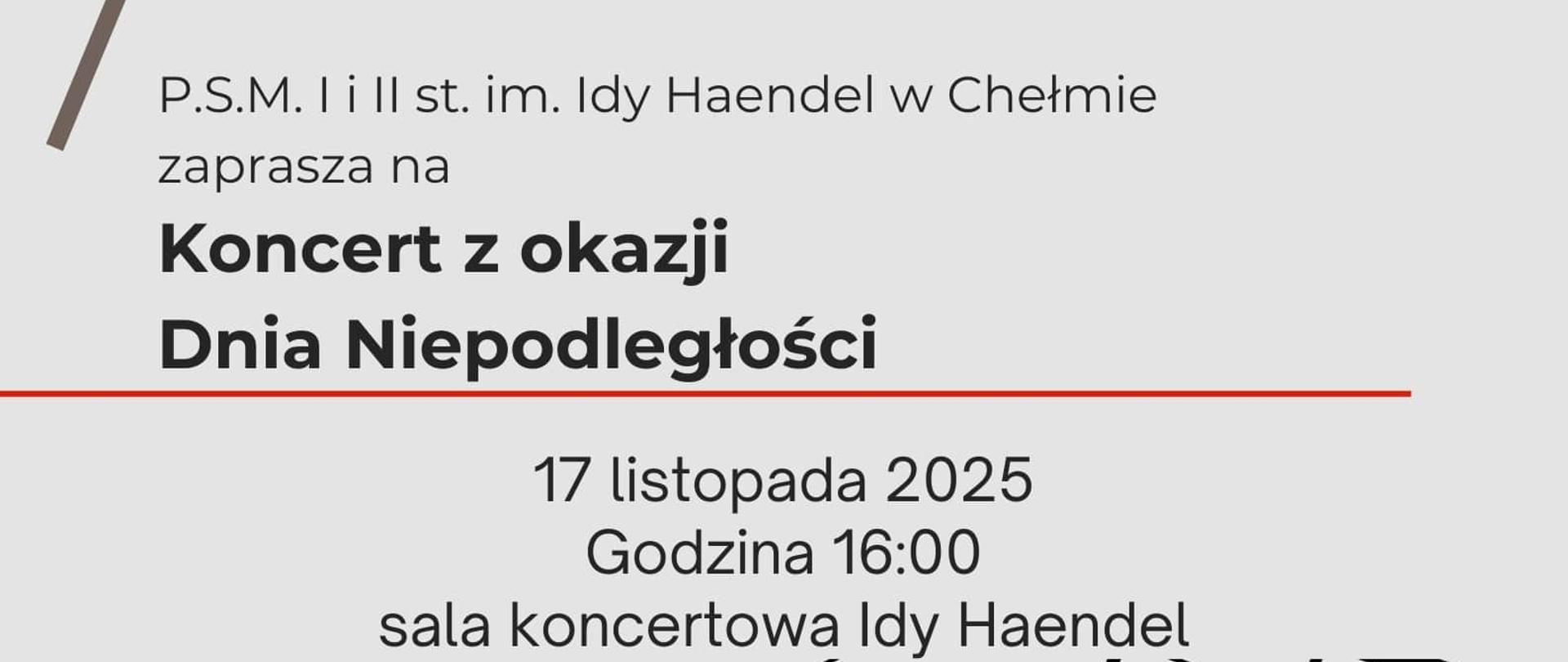 Plakat wykonany na szarym tle. W lewym górnym rogu widoczna flaga Polski. W dolnej części plakatu widoczne są nutki i logotyp szkoły.