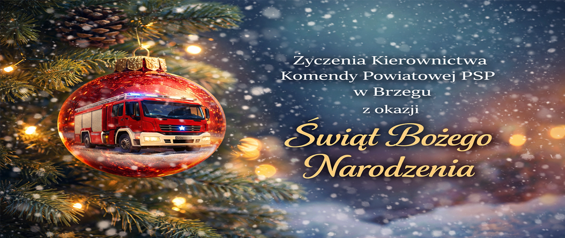 Baner z Życzeniami Kierownictwa Komendy Powiatowej PSP w Brzegu z okazji Świąt Bożego Narodzenia