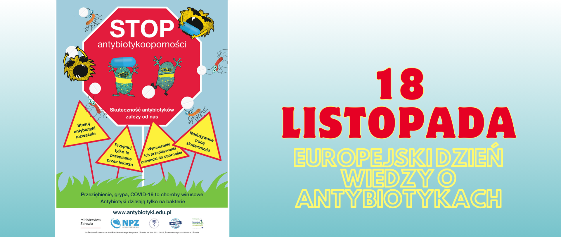 Plakat z napisem: Europejski_dzień_wiedzy_o_antybiotykach