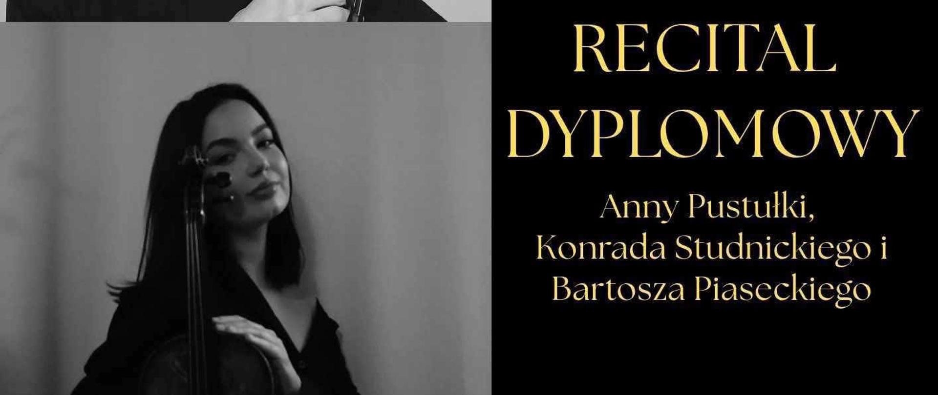 Recital dyplomowy - Anny Pustułka (skrzypce) z klasy Sandry Hejnowskiej, Konrad Studnicki i Bartosz Piasecki (kontrabas) z klasy Wojciecha Bugajskiego 05.05.2025. W programie: J.S. Bach, W.A. Mozart, M Moszkowski, H. Wieniawski, G.F. Haendel, D. Dragonetti, A. Piazzola, K. Ditter von Dittersdorf, H. Eccles przy fortepianie Olga Piotrowska-Cender. 