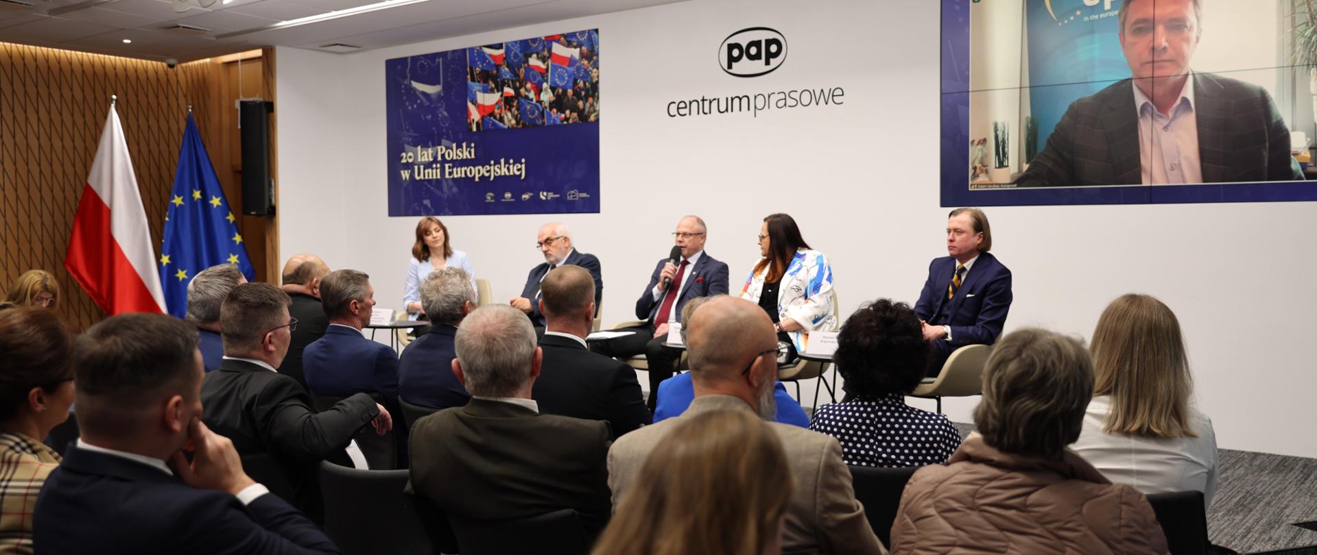 Konferencja „20 lat Polski w Unii Europejskiej” zorganizowana 17 kwietnia 2024 r. w Polskiej Agencji Prasowej. 