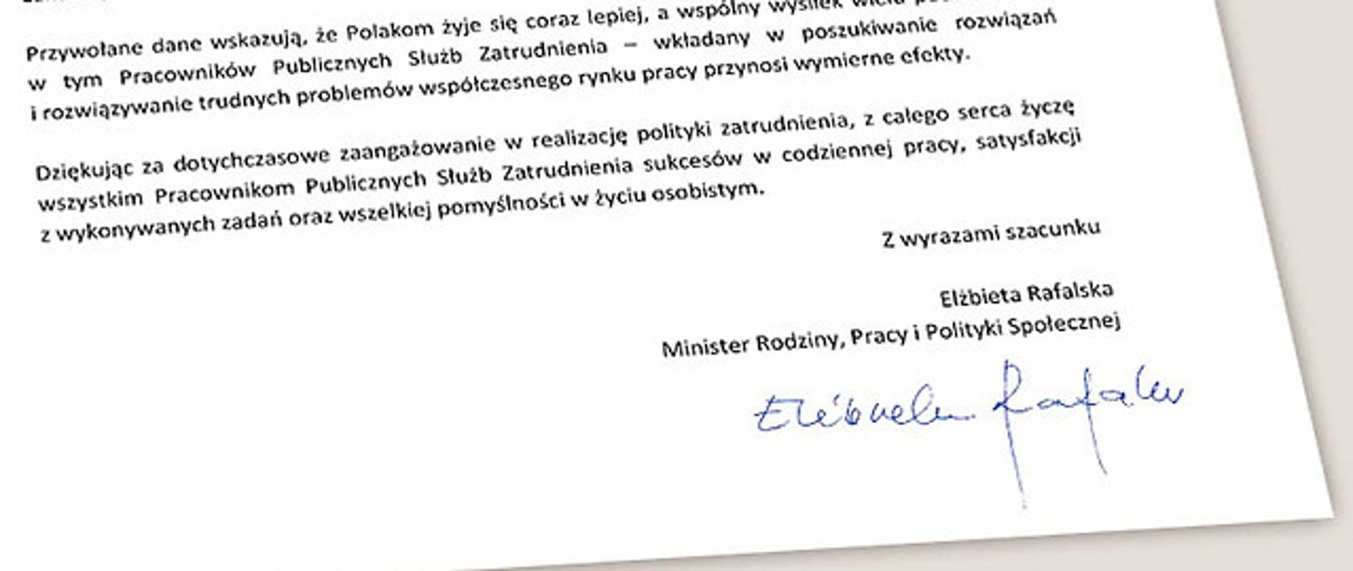 List z okazji Dnia Pracownika Publicznych Służb Zatrudnienia