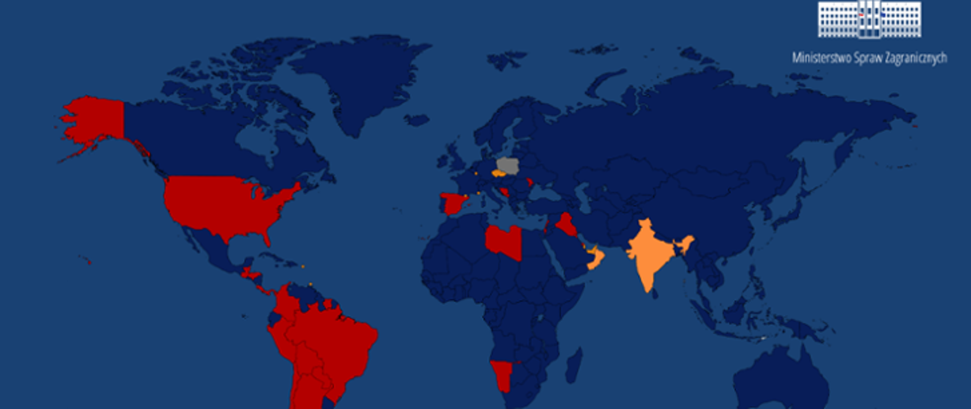 Mapa świata z zaznaczeniem krajów objętych zakazem w ruchu lotniczym.