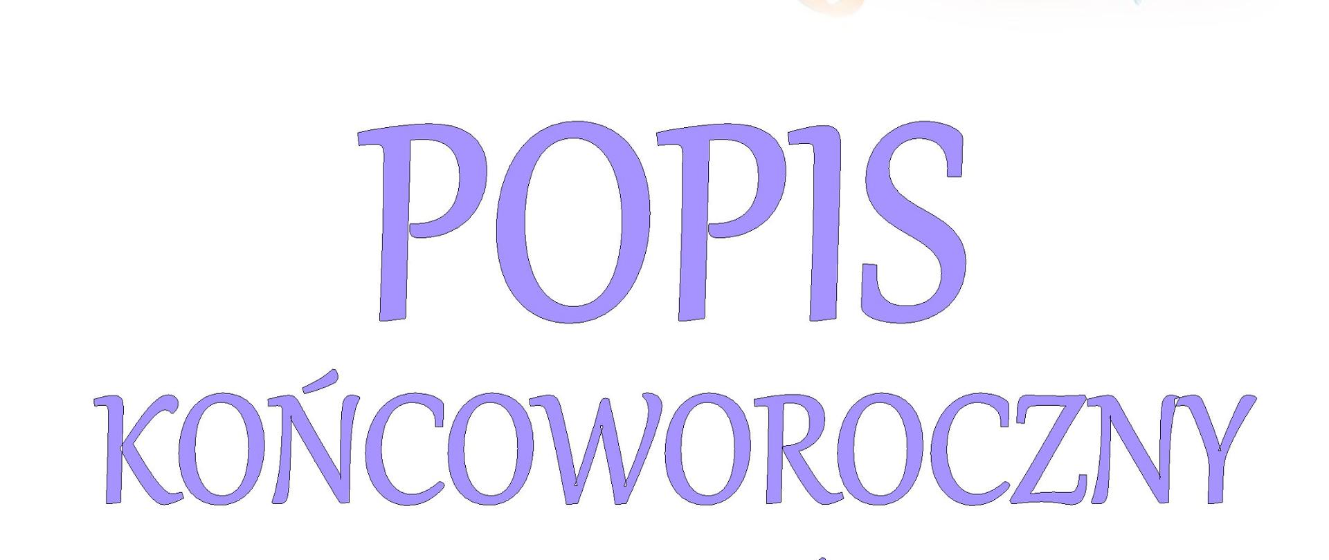 Plakat informujący o koncercie końcoworocznym uczniów PSM . Napisy w kolorze fioletowym pisane czcionką ozdobną na białym tle. W prawym górnym rogu znajduje się rysunek pięciolini: klucz pomarańczowy i nuty w różnych kolorach. Na dole plakatu powtórzony obrazek z górnej części. 