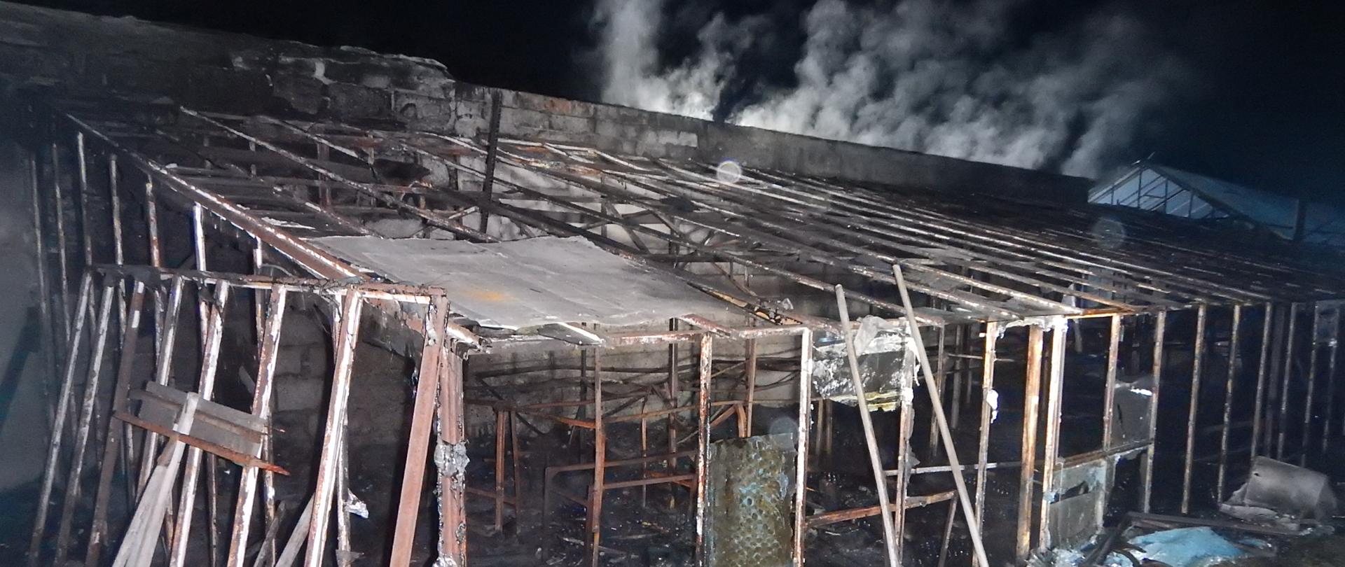 Zdjęcie przedstawia spaloną szklarnie