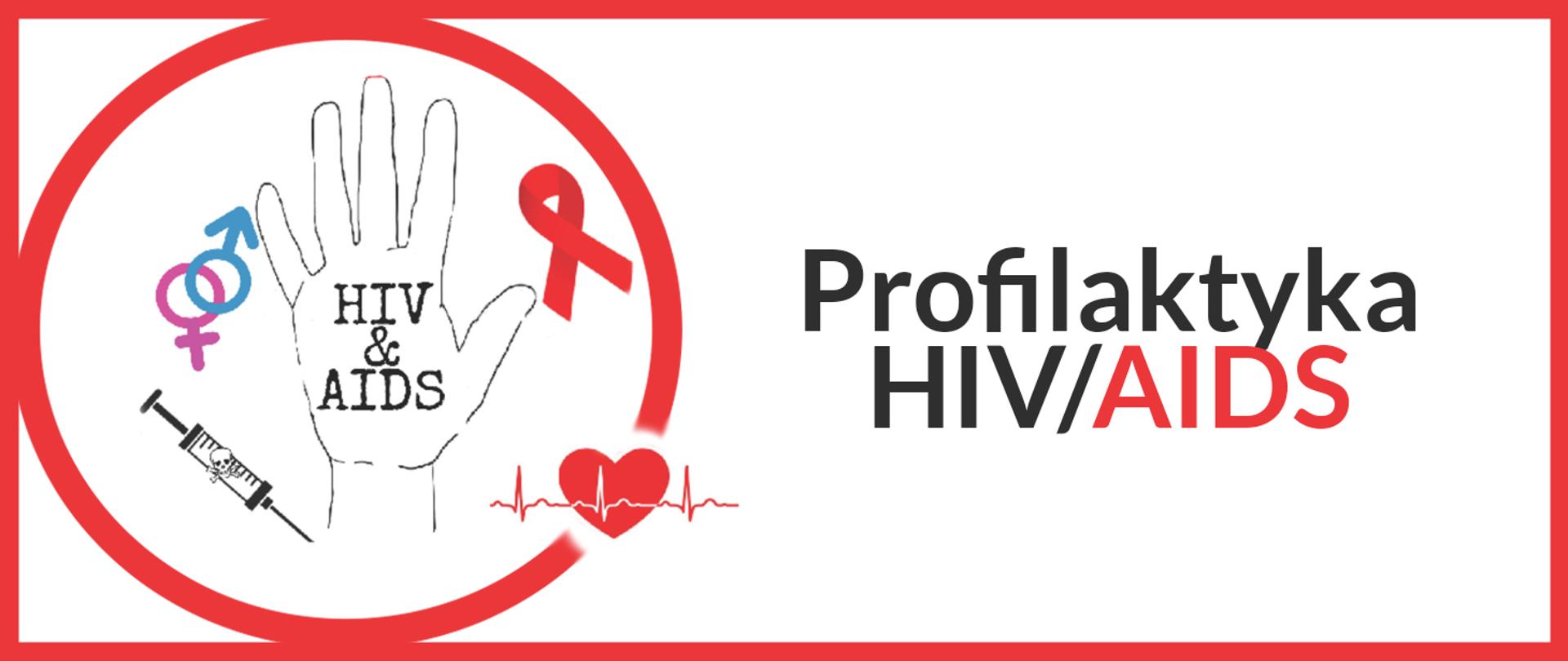 baner Profilaktyka Hiv/AIDS rysunek dłoni z napisem hiv&aids