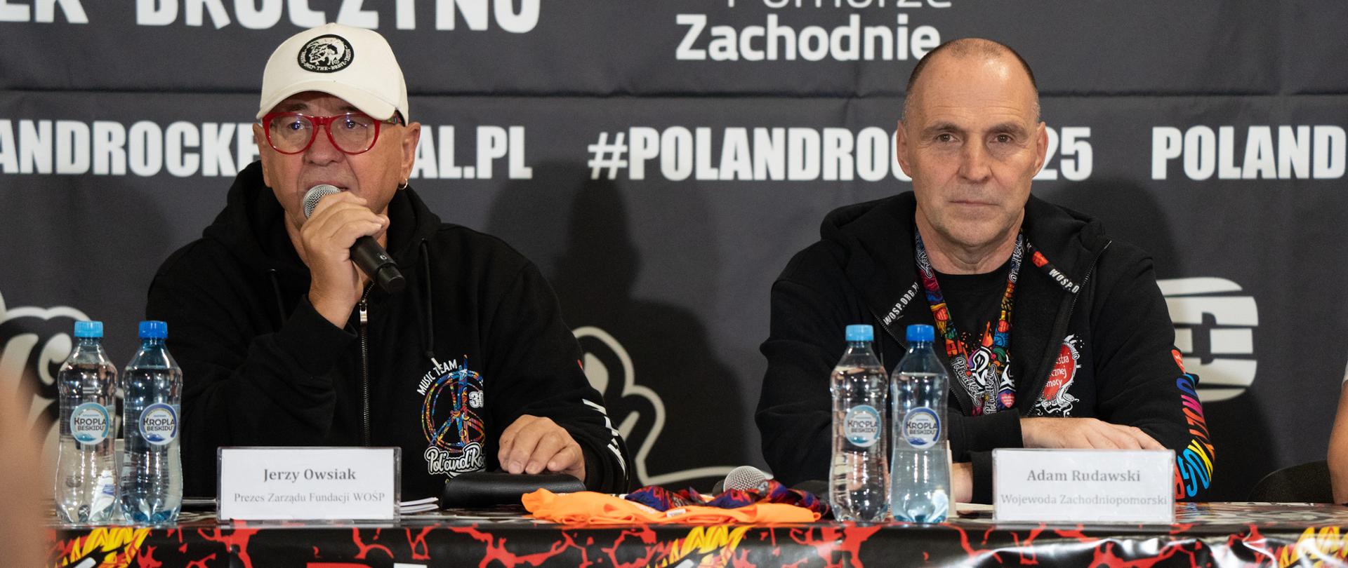 Konferencja prasowa z udziałem Jurka Owsiaka, prezesa WOŚP, organizatora Pol'and'Rock Festival i Adama Rudawskiego, wojewody zachodniopomorskiego.