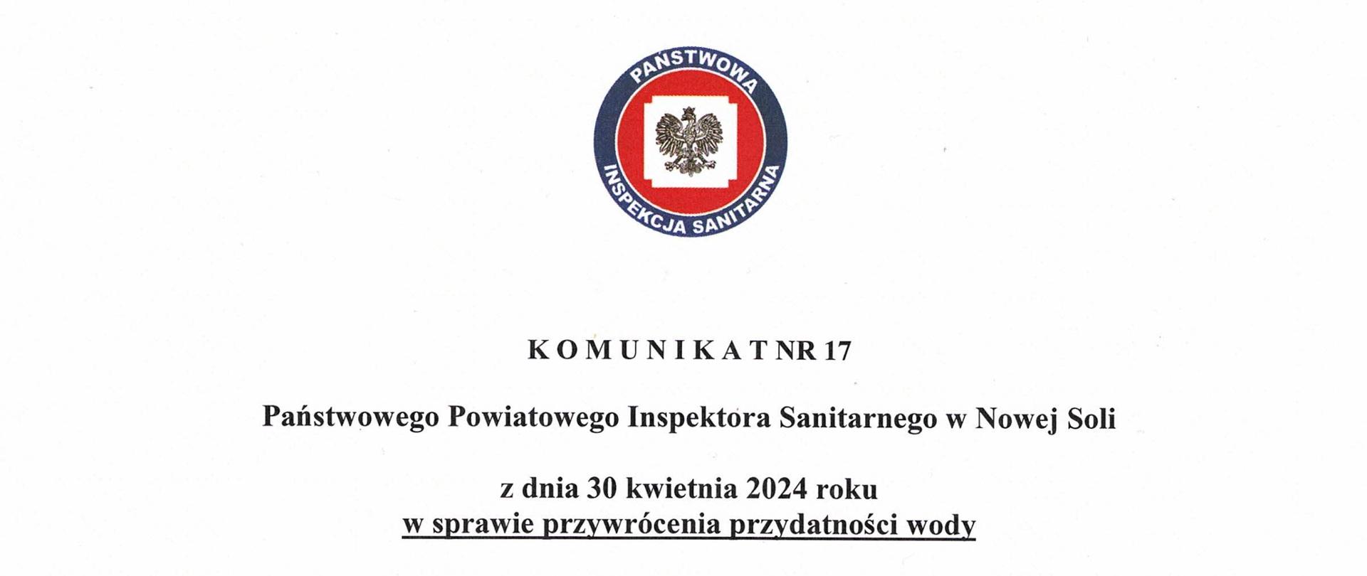 Komunikat nr 17 przywrócenie przydatności Bielawy