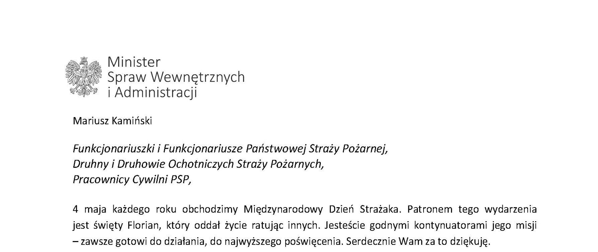 Zdjęcie przedstawia życzenia MSWIA z okazji Dnia Strażaka