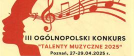 Na żółtym tle w lewym górnym roku logo Stowarzyszenia im. Jadwigi Kaliszewskiej, grafika profilu głowy wraz z kluczem wiolinowym, i nutami. Poniżej informacje: III Ogólnopolski Konkurs "Talenty Muzyczne 2025" Dyplom za zdobycie I nagrody - Katarzyna Kurczewska. Poniżej podpisy członków Jury Konkursu.