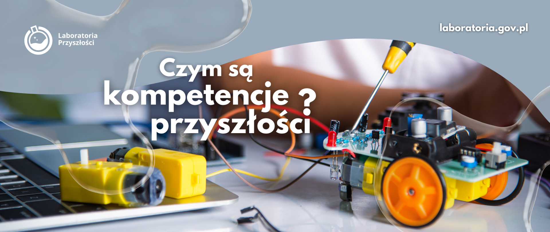 Napis: Czym są kompetencje przyszłości?
Zdjęcie pokazujące budowę robota.
