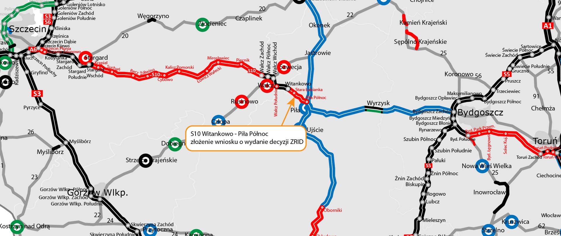 S10 Witankowo Piła Północ mapa poglądowa
