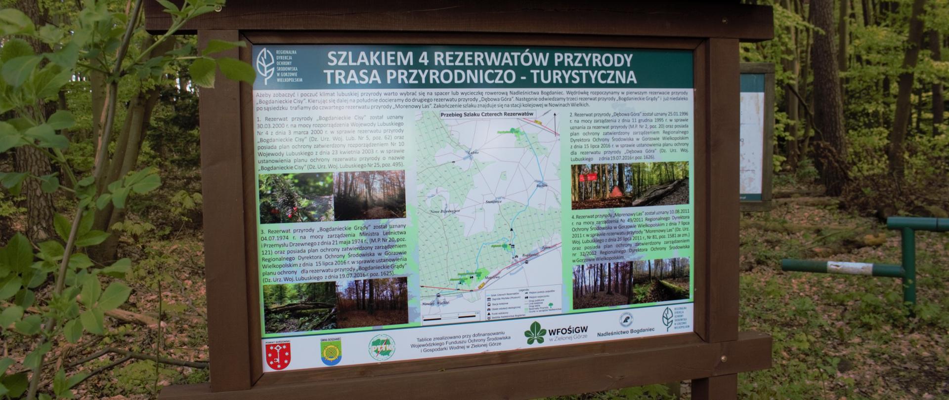 Tablica informacyjna Szlak czterech rezerwatów.