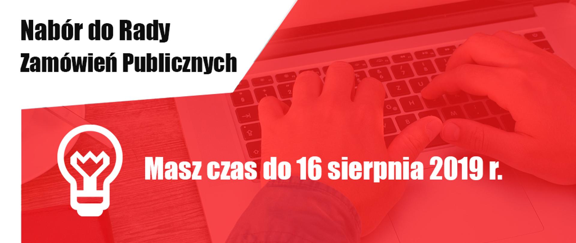 Biało-czerwona grafika z ikoną żarówki i napisami.