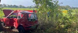 Pojazd po uderzeniu w drzewo oaz pracujące służby