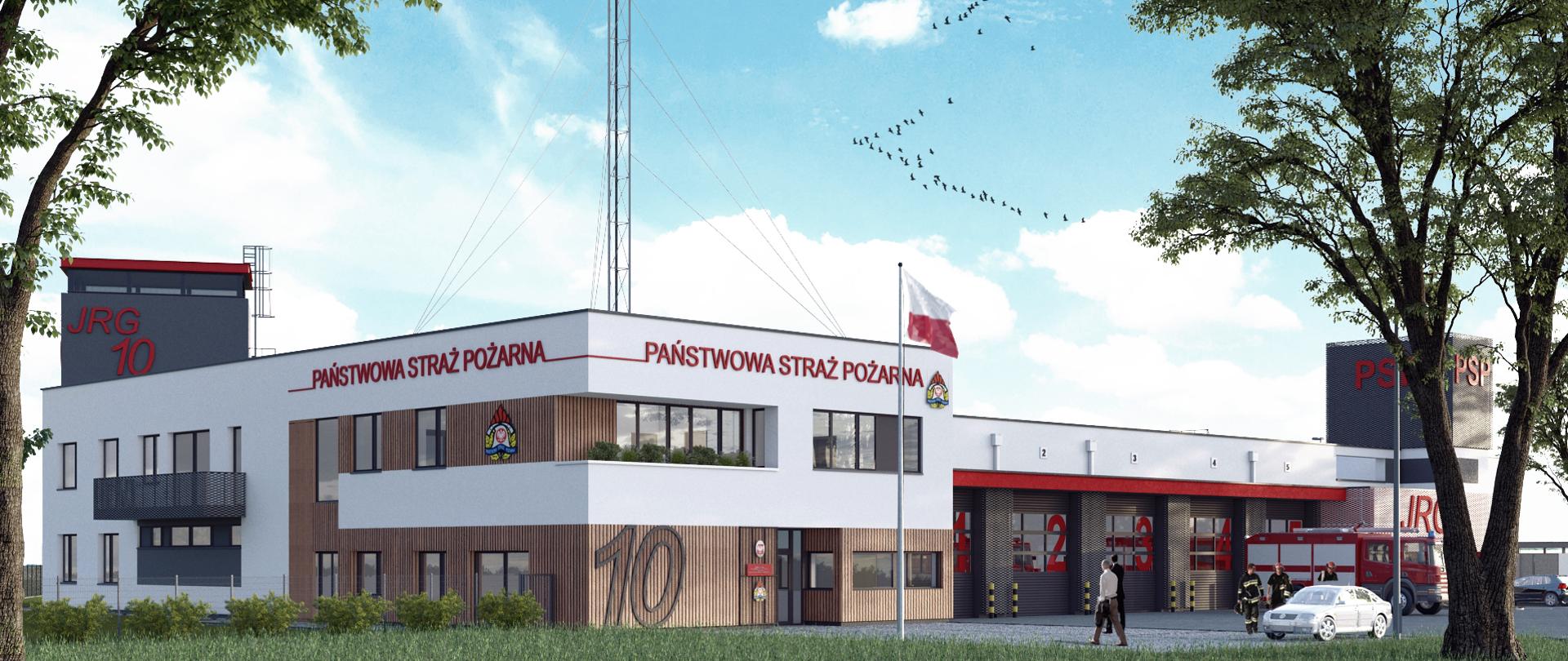 jednsotka ratowniczo gaśnicza, budynek, z napisem pańśtwowa straż pożarna i numerem 10