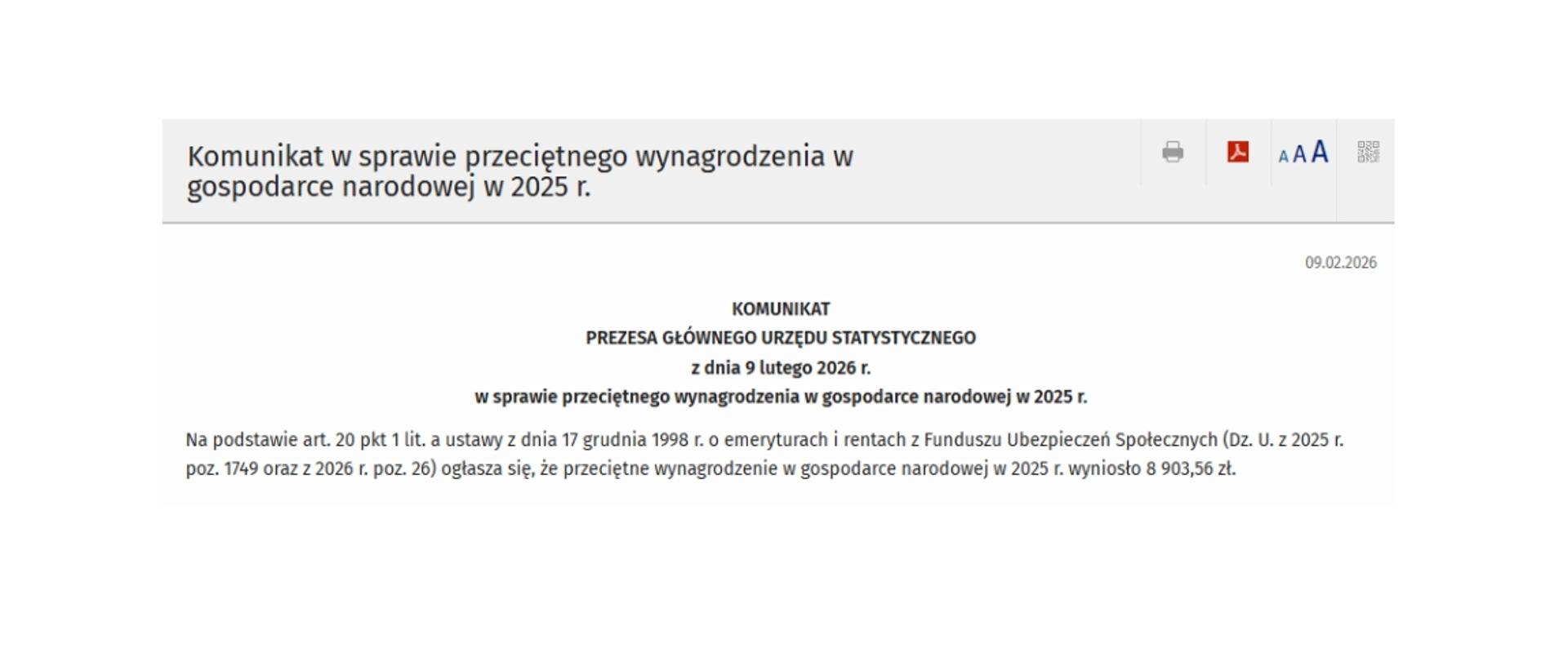 Ilustracja przedstawia zrzut komunikatu ze strony internetowej GUS (stat.gov.pl).