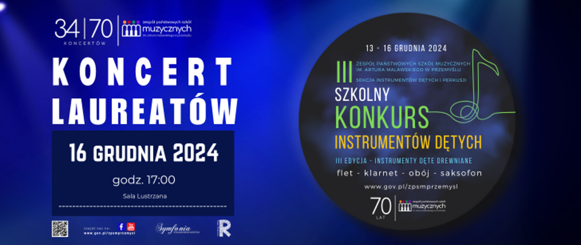Grafika informacyjna 34 z 70 koncertów jubileuszowych. Koncert laureatów III szkolnego konkursu instrumentów dętych 
