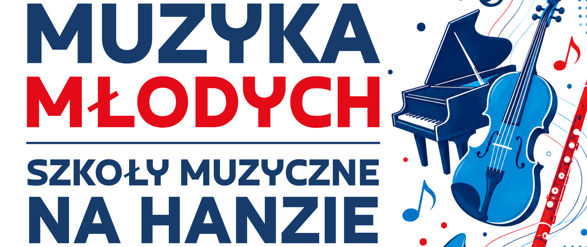 Plakat informujący o koncercie podczas 46. Międzynarodowego Zjazdu Hanzy w dniu 12 czerwca 2026 - Muzyka Młodych I Szkoły muzyczne na Hanzie w godzinach od 17.00 do 19.30 w Parku Jagiellońskim - Różanka. Plakat ma białe tło. Po lewej stronie znajdują się informacje tekstowe zapisane w kolorach granatowym i czerwonym. Prawą część plakatu zdobią grafiki instrumentów muzycznych – fortepianu, skrzypiec, klarnetu oraz trąbki. Instrumenty zostały oplecione pięciolinią, nutami i kluczem wiolinowym, co podkreśla muzyczny charakter wydarzenia. W dolnej części plakatu umieszczono logotypy obu szkół muzycznych PSM I i II stopnia im. Witolda Lutosławskiego i OSM I stopnia w Stargardzie, Miasta Stargard oraz sponsorów wspierających przedsięwzięcie.