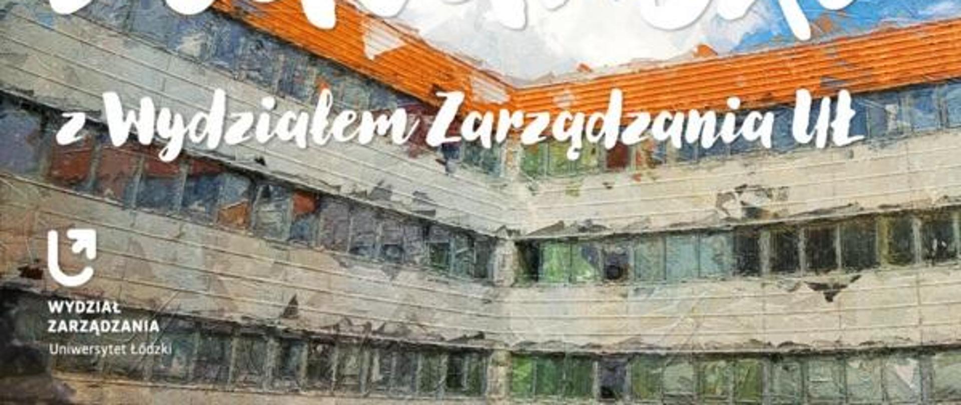 Wielobarwna grafika promująca wydarzenie - plener malarski. Na plakacie budynek wydziału.
