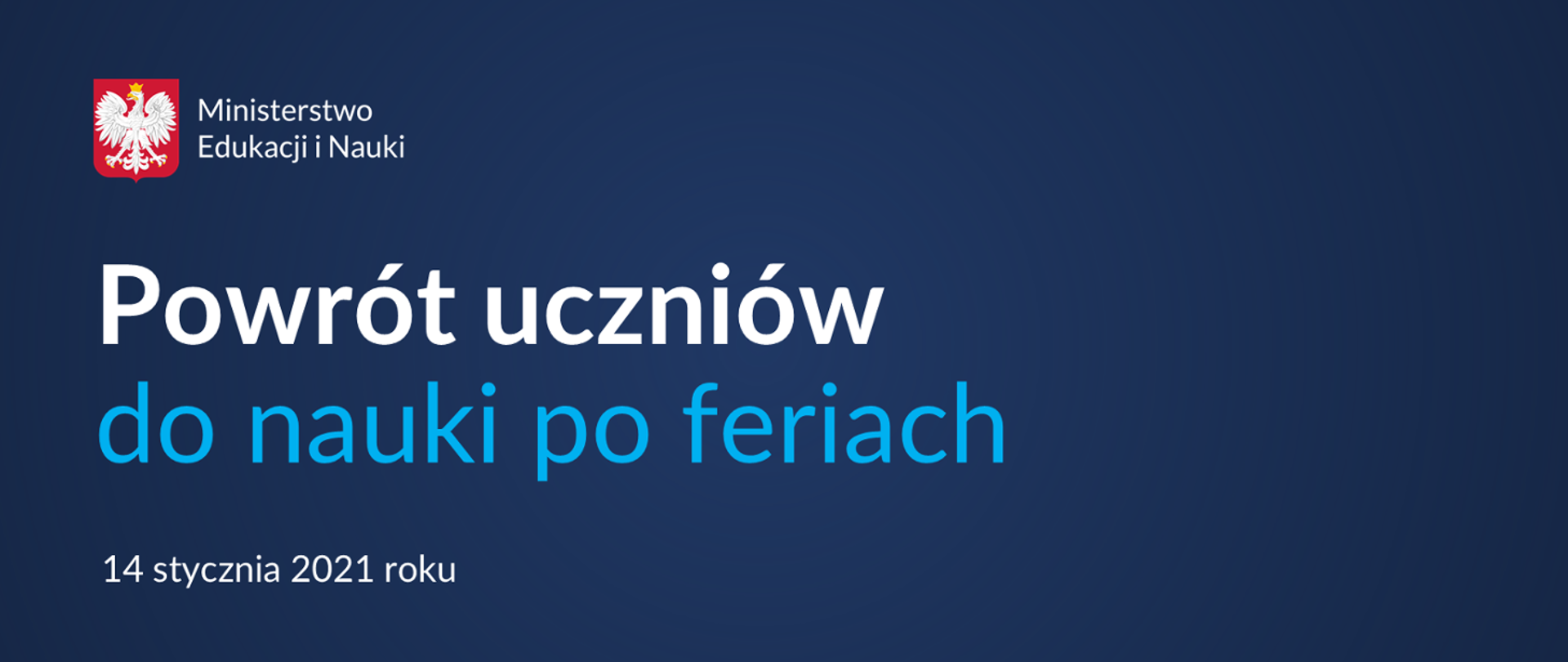 Na granatowym tle znajduje się napis: Powrót uczniów do nauki po feriach
