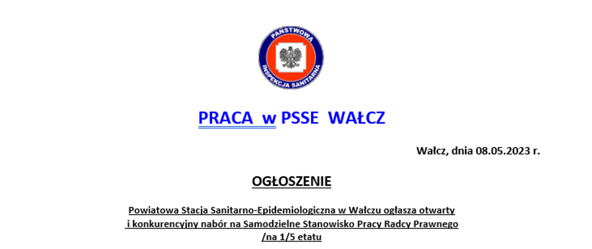 Oferta pracy na stanowisko radcy