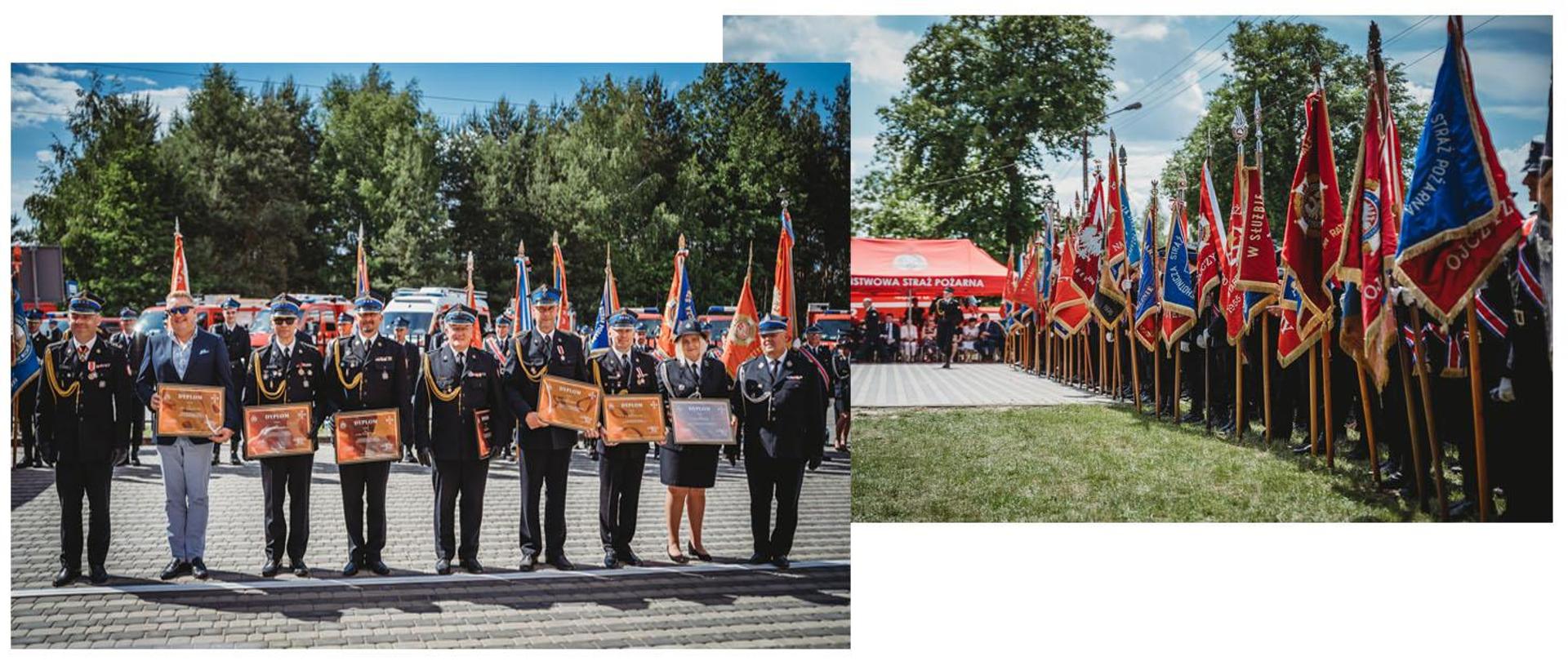 na zdjęciu widoczni są odznaczeni i wyróżnieni od lewej Komendant Powiatowy PSP w Koluszkach st. bryg. Krzysztof Supera, były Komendant Wojewódzki PSP w Łodzi nadbryg. Grzegorz Janowski, st. bryg Zbigniew Łyszkowicz, st. bryg. Paweł Malinowski, bryg. Cezary Wochna, asp. Michał Stelmach, st. kpt. Krystian Bernaciński, hr Agnieszka Defecińska, dh Dariusz Krzewiński