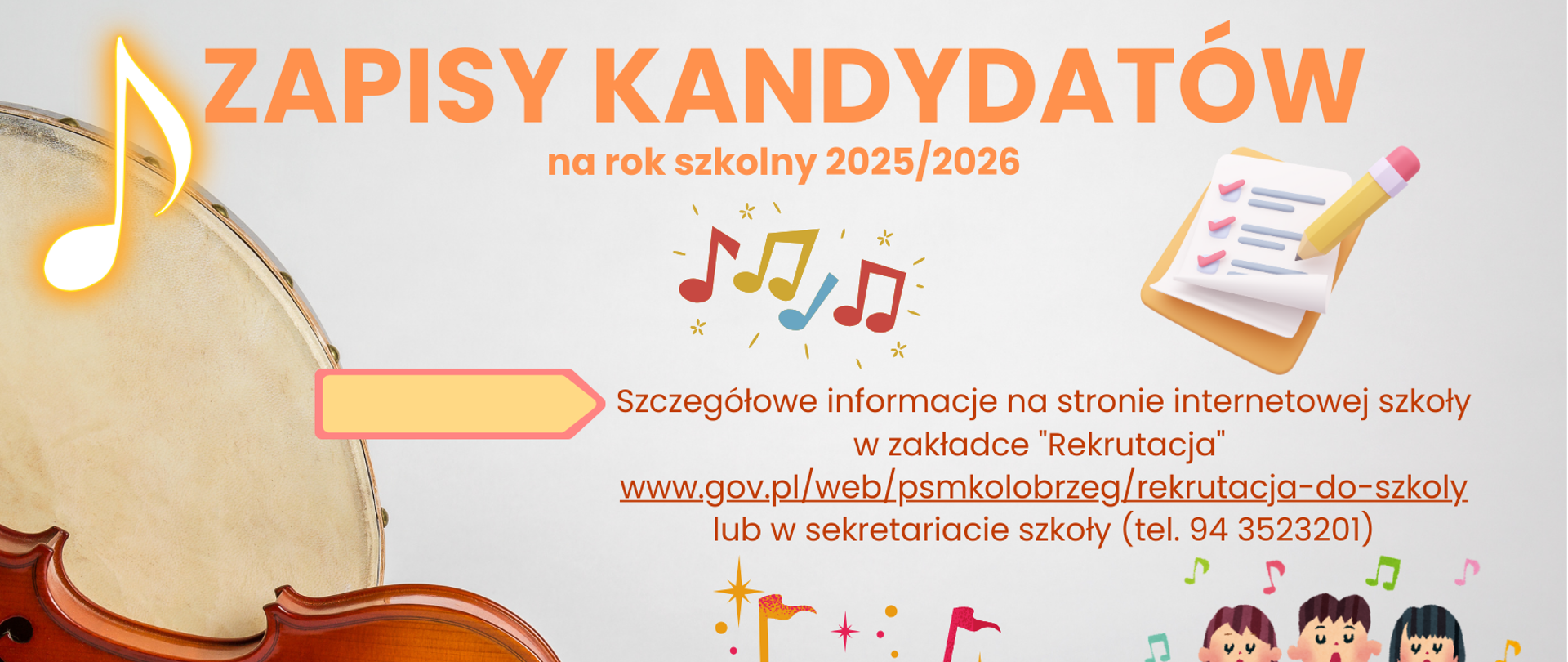 Plakat informujący o zapisach kandydatów do szkoły na rok szkolny 2025/2026