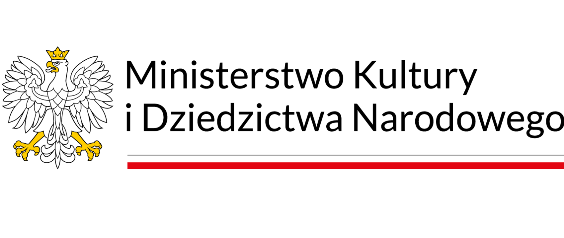 Logotyp MKiDN z białym orłem w złotej koronie z lewej strony. Z prawej strony napis: Ministerstwo Kultury i Dziedzictwa Narodowego.