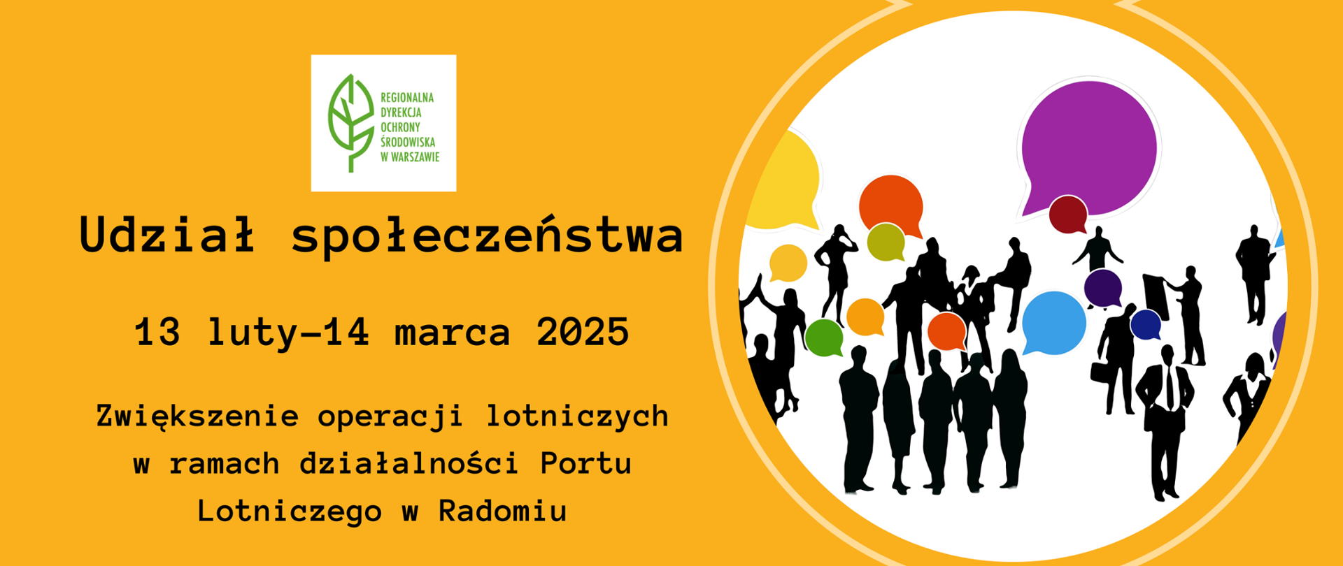 Grafika przedstawiająca grupę ludzi, logo oraz informacja o udziale społeczeństwa 
