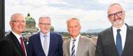 Od lewej: Ambasador Olaf Kjelsen, Sekretarz Generalny Federalnego Departamentu Spraw Zagranicznych Szwajcarii Markus Seiler, Chargé d’affaires a.i. RP Marek Prawda, Ambasador Fabrice Filliez.