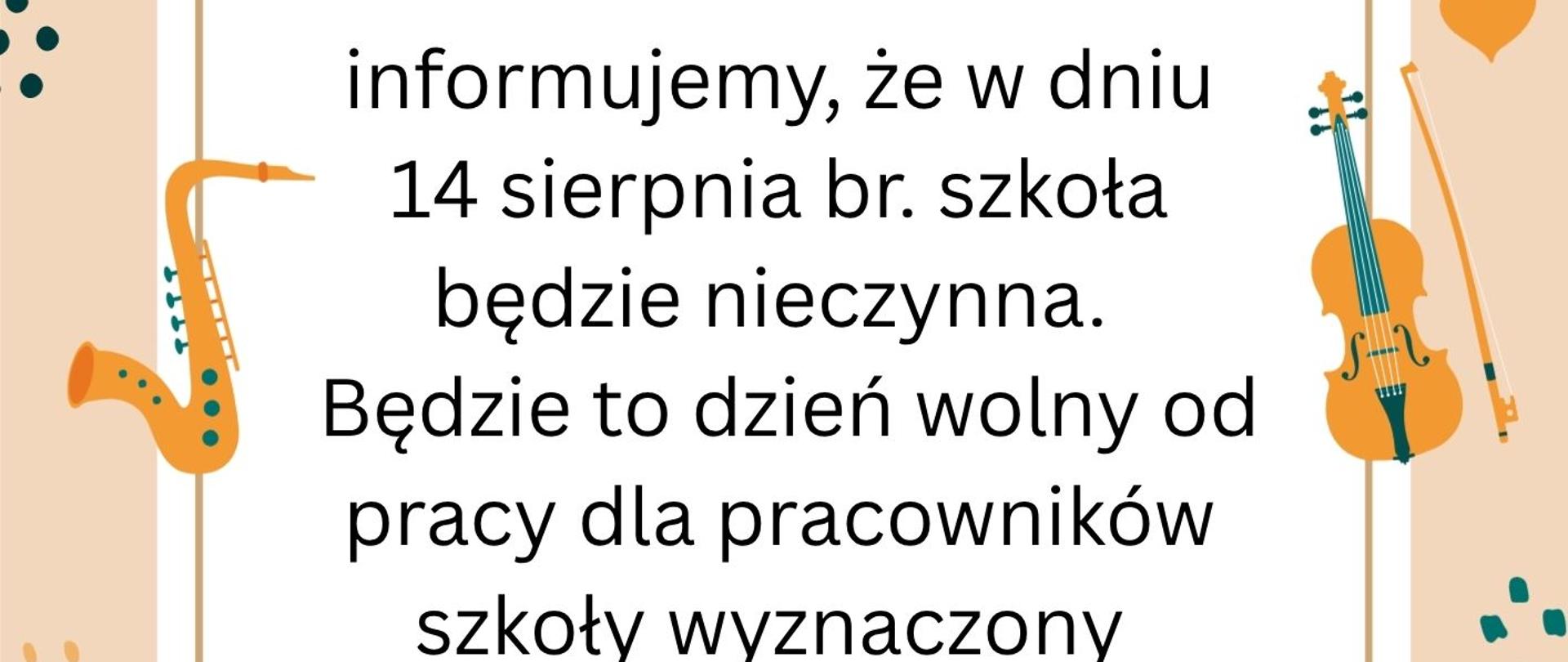 Plakat informujący o dniu wolnym 14 sierpnia 2026 