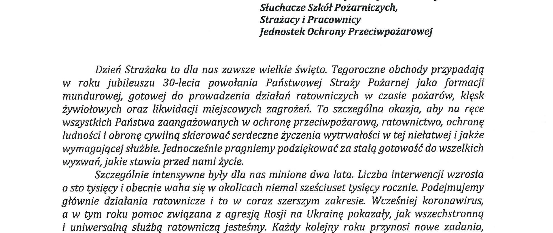 Życzenia z okazji Dnia Strażaka od komendanta głównego Państwowej Straży Pożarnej nadbryg. Andrzeja Bartkowiaka.